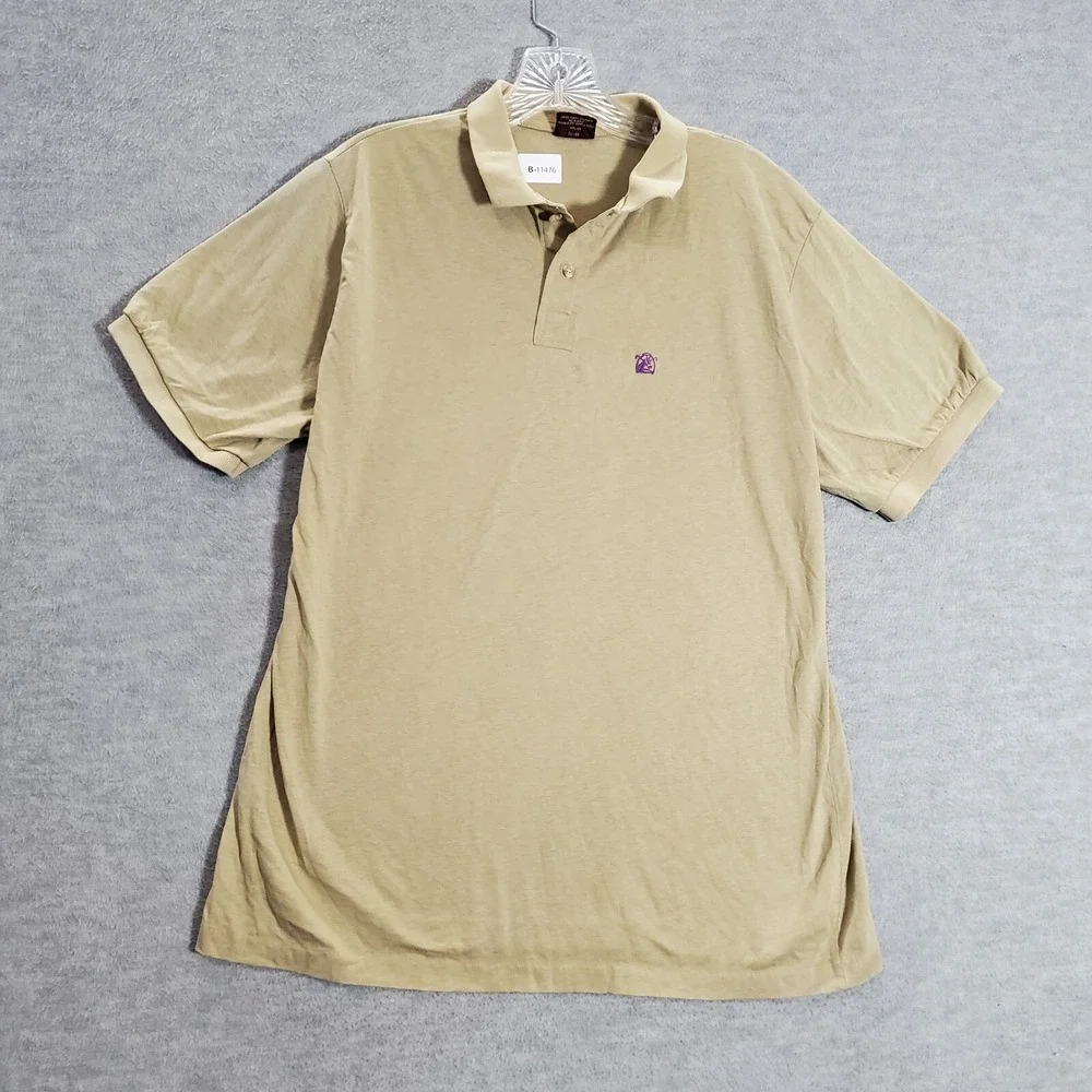 VINTAGE Chaps Ralph Lauren Men Polo Shirt Large Beige Single Stitch Logo READ